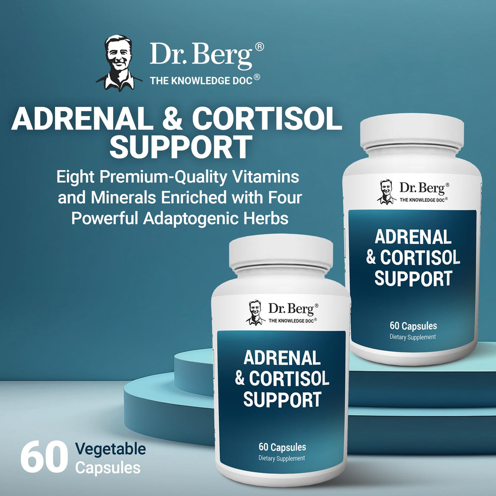 Dr. Berg Adrenal & Cortisol Capsules featuring Ashwagandha in the ingredient display.