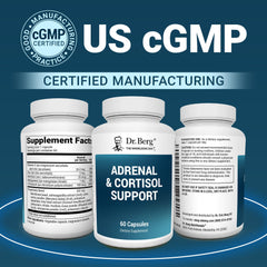 Dr. Berg Adrenal & Cortisol Capsules showcasing Rhodiola for stress support concept.