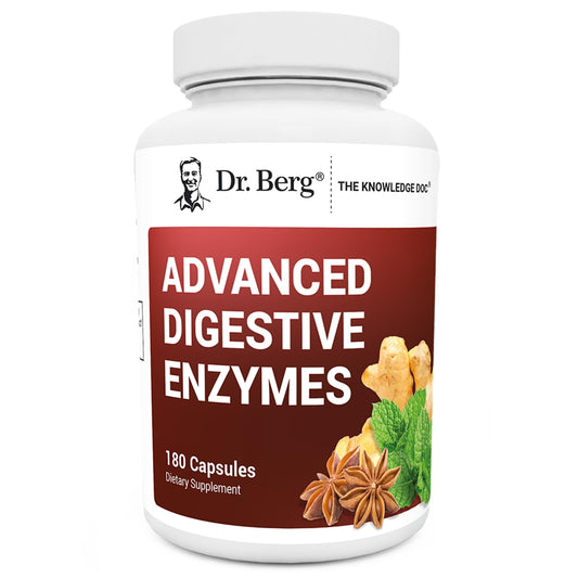 Dr. Berg Advanced Digestive Enzymes bottle with capsules supports meal digestion