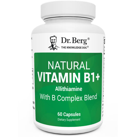 Dr. Berg B1 B6 B12 Complex bottle highlights allithiamine for enhanced absorption.