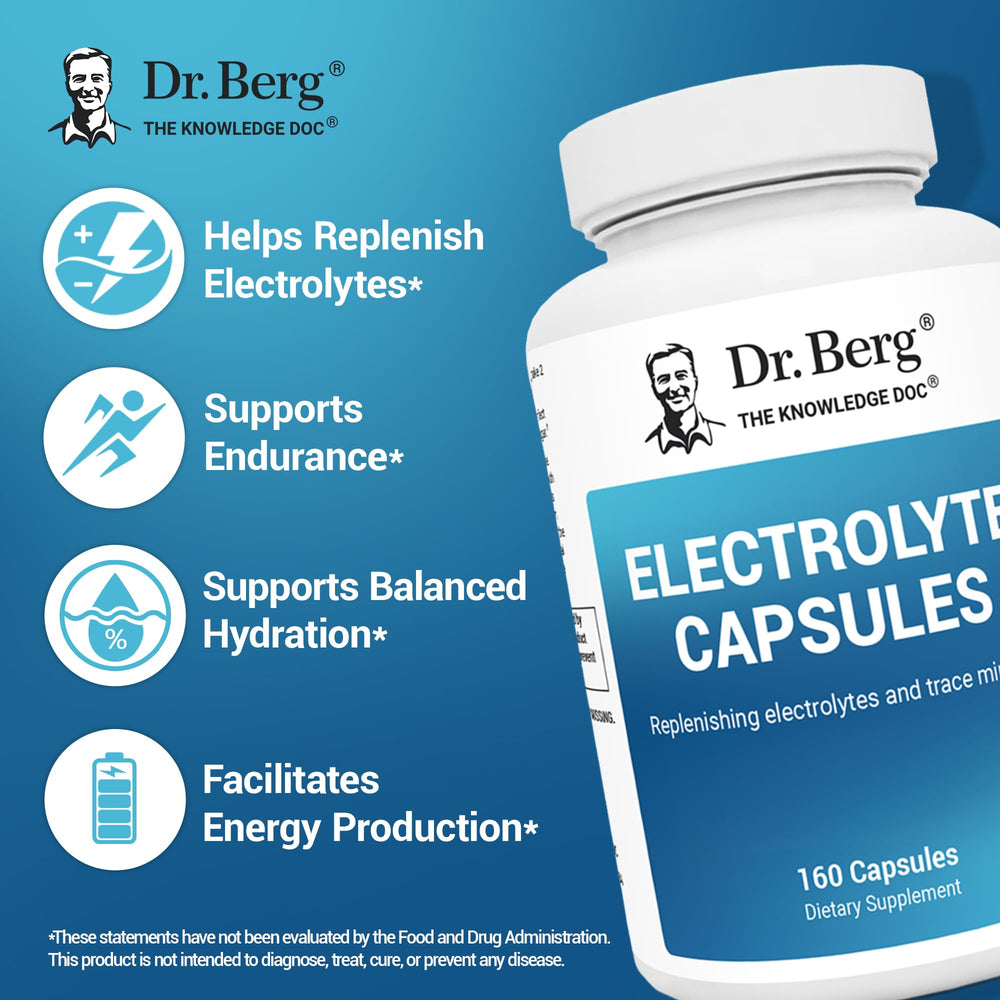 Dr. Berg Electrolyte Capsules close-up on mineral details with potassium and chloride