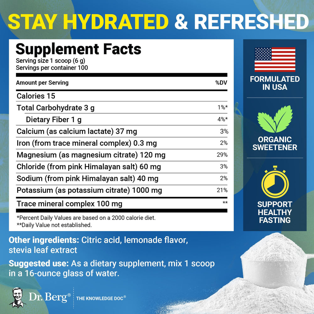 Dr. Berg hydration scoop added to water for quick mixing.