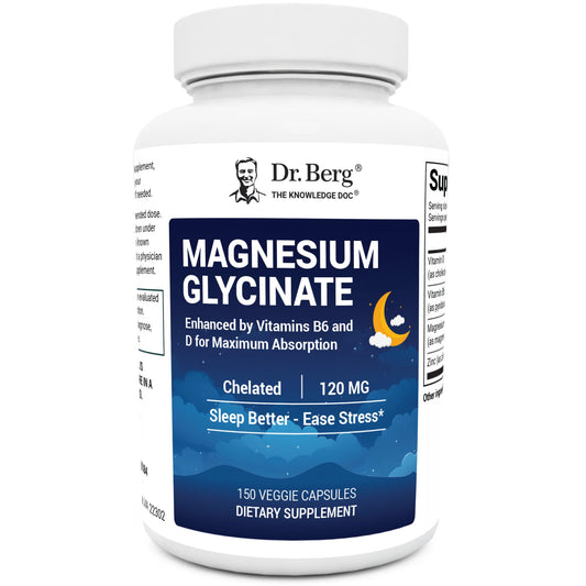 Dr. Berg Magnesium Glycinate bottle front showing premium packaging for muscle and nerve support.