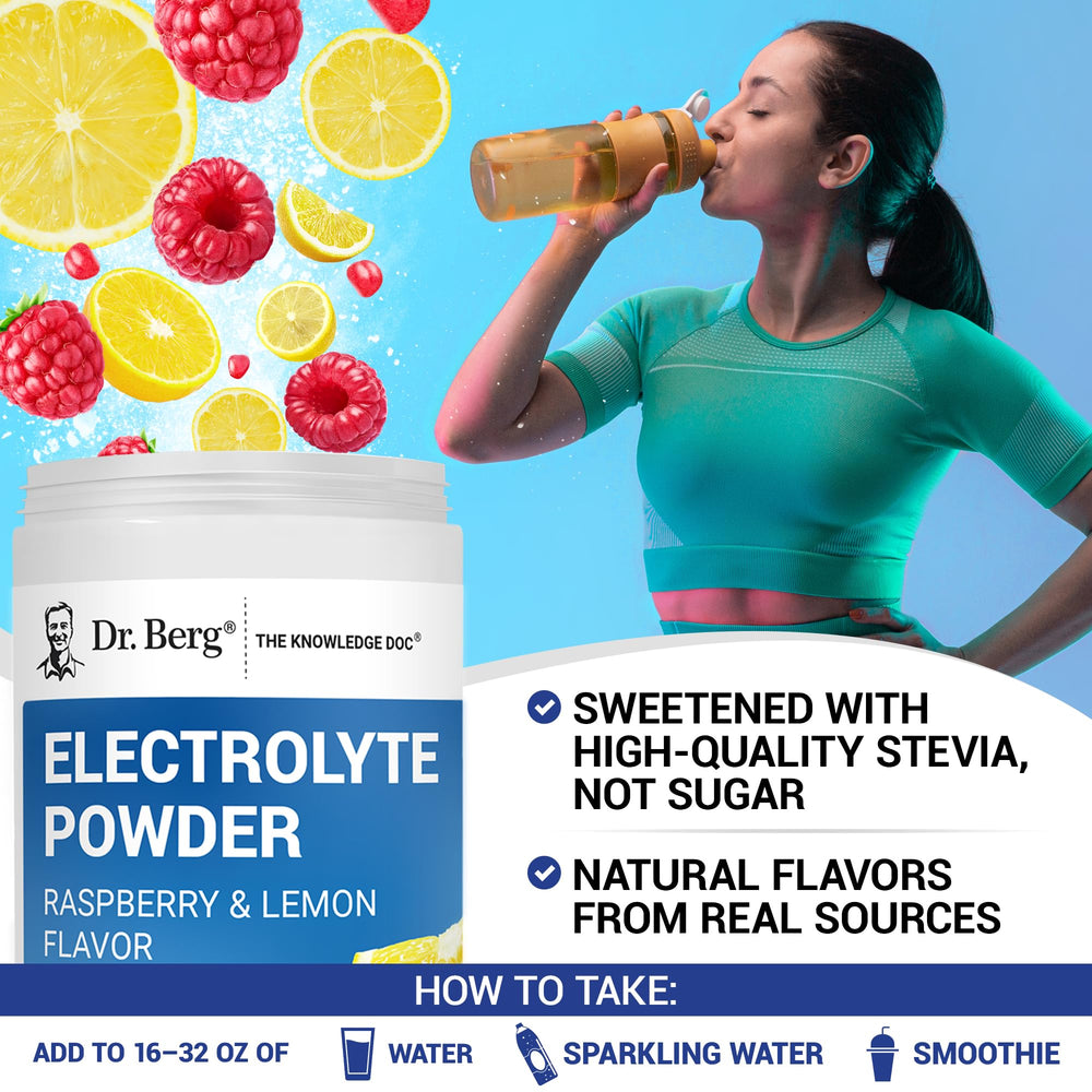 Prepared Dr. Berg raspberry-lemon hydration drink in a glass