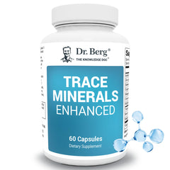 Dr. Berg Trace Minerals Enhanced Complex bottle showing a broad mineral blend for daily support.