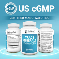 Dr. Berg Trace Minerals GMP facility image emphasizing quality manufacturing standards.