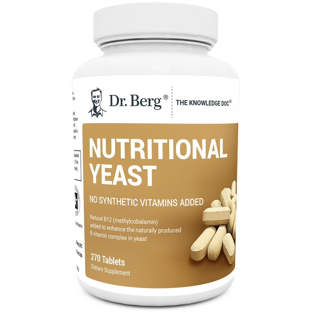 Dr. Berg Yeast Tablets bottle front for vegan dietary supplement