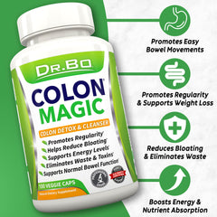 DR. BO colon cleanse capsules closeup show herbal blend for daily relief