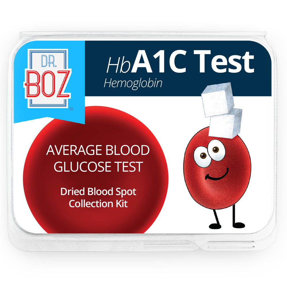 Dr. Boz hba1c home test kit box for convenient at-home monitoring of glucose.