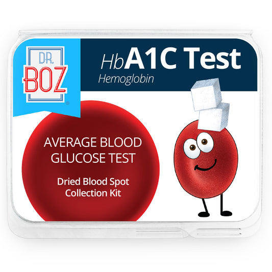 Dr. Boz hba1c home test kit box for convenient at-home monitoring of glucose.