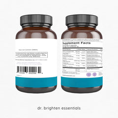 Dr. Brighten Adrenal Calm capsules close-up showing adaptogenic formula.