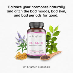 Dr. Brighten Balance front label highlighting vegan, non-GMO formula.