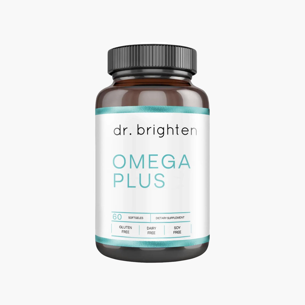 Dr. Brighten Omega Plus bottle cap sealing freshness for reliable omega-3 intake