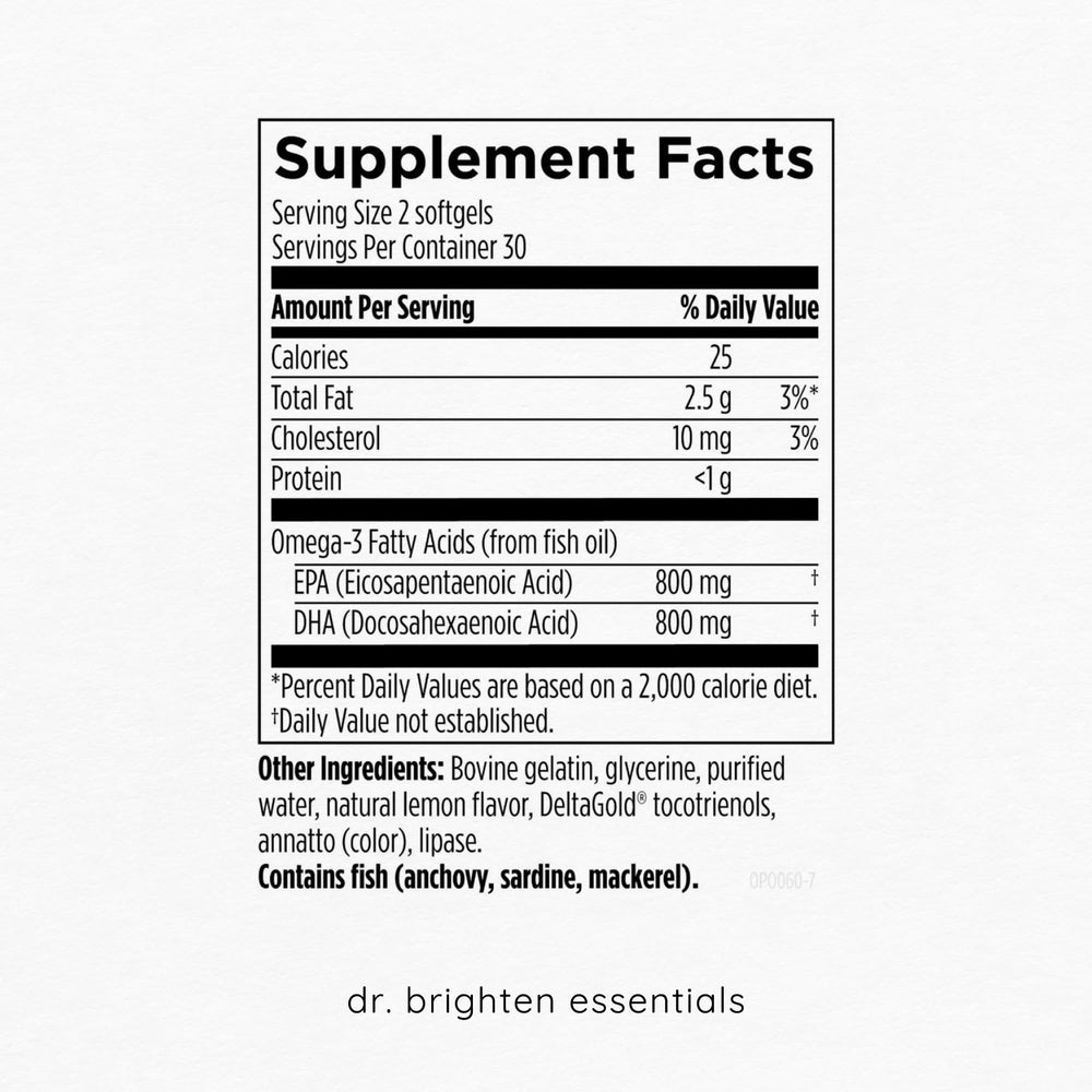 Dr. Brighten Omega Plus pack shot suggests convenient, steady omega-3 routine