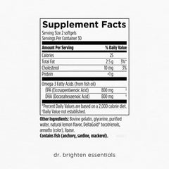 Dr. Brighten Omega Plus pack shot suggests convenient, steady omega-3 routine