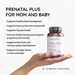 Dr. Brighten Prenatal Plus label close-up with non-GMO vegan formula