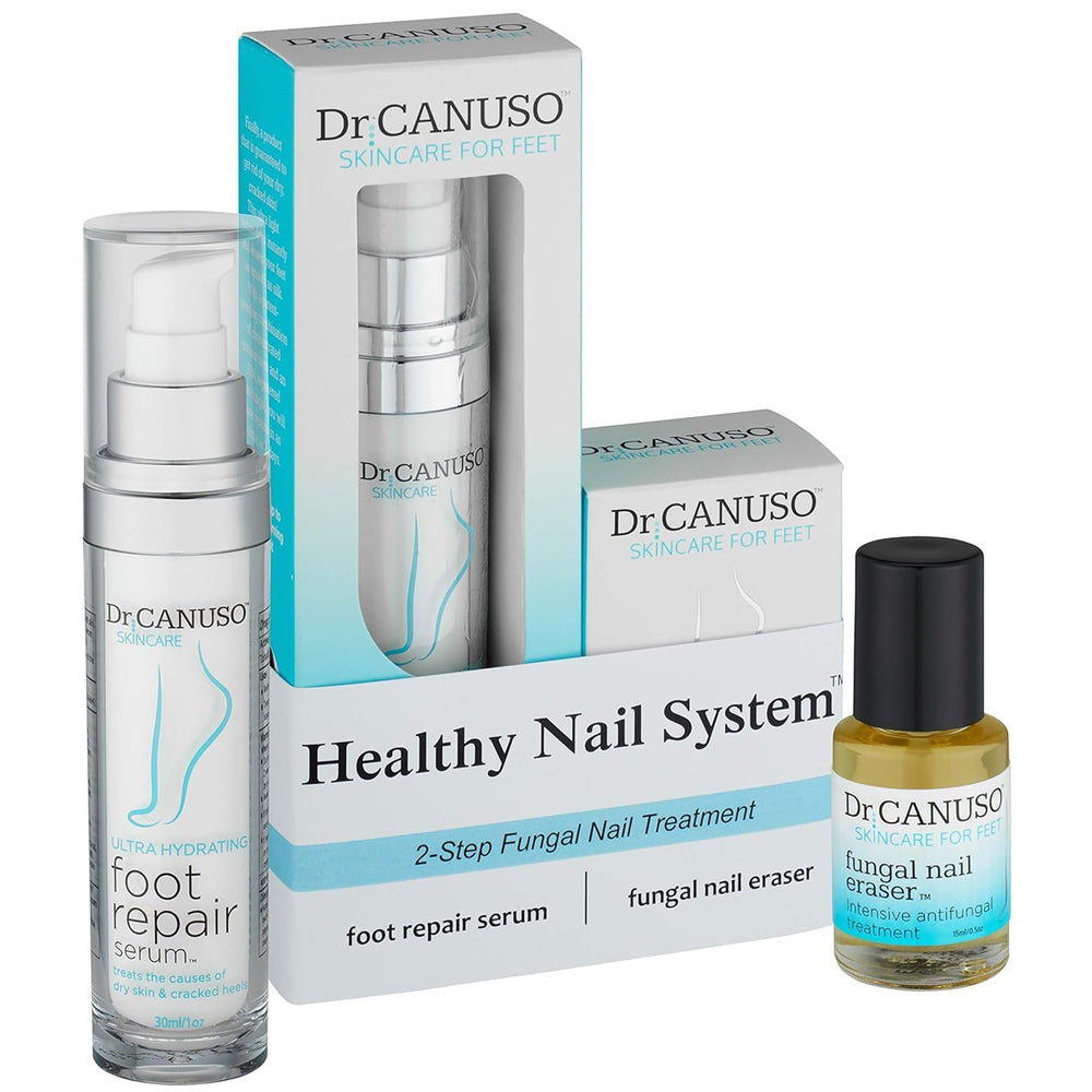 DR CANUSO Healthy Nail System bottle shown for at-home antifungal treatment supporting clearer nails