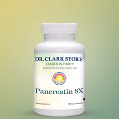 Dr Clark Pancreatin 8X enzyme capsules close-up for daily digestion support