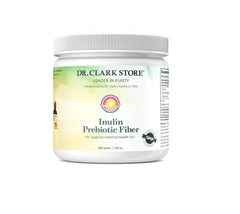 Dr. Clark Store inulin powder bottle shows prebiotic fiber for gut health