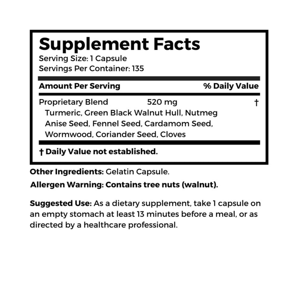 Black walnut hull component in Para-Zap formula for digestive support