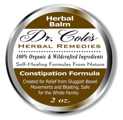 Dr. Cole's Constipation Balm jar for gentle abdominal comfort.