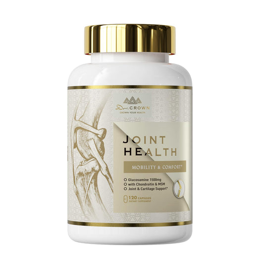 DR. CROWN joints health supplement bottle supports daily mobility and comfort.