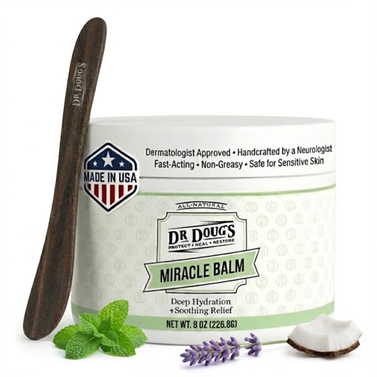 Dr. Doug's Original Miracle Balm jar close-up showing natural texture