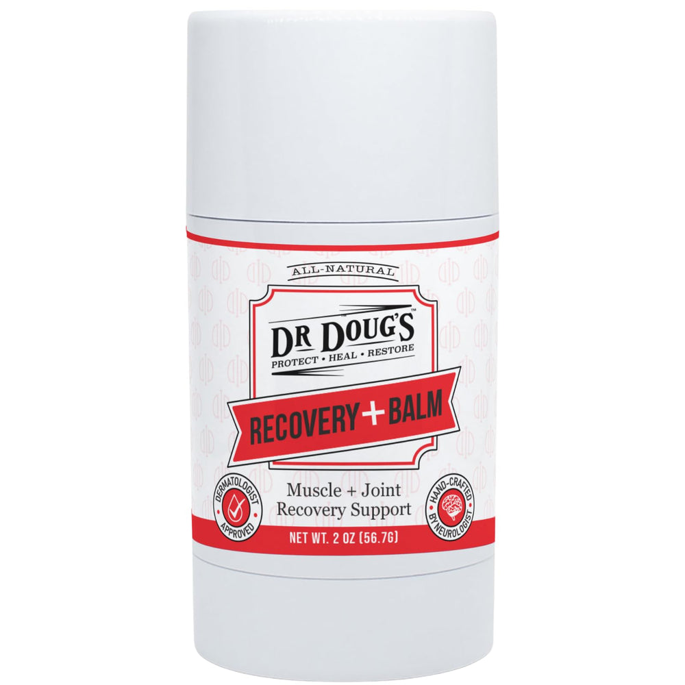 Dr. Doug's Recovery Balm bottle shown for easy post-activity relief.