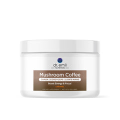 DR. EMIL Mushroom Coffee cup with caramel flavor for a comforting morning energy boost