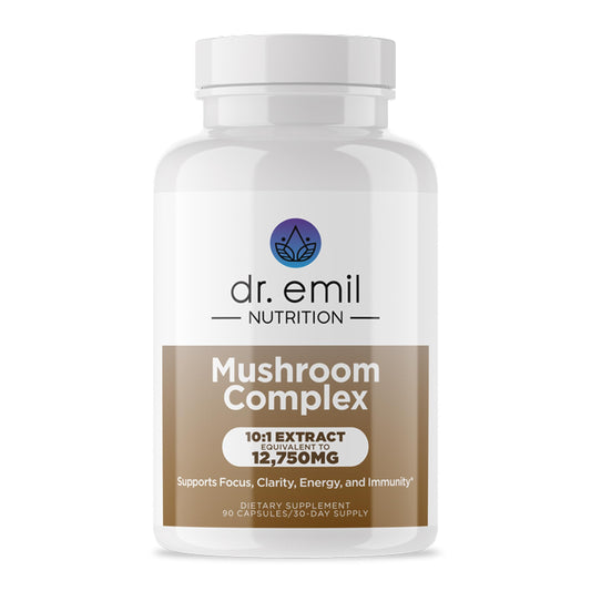DR. EMIL NUTRITION 10 Mushroom cap close-up highlighting Lions Mane support for focus