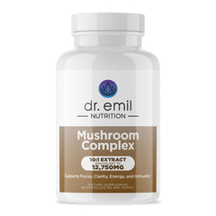 DR. EMIL NUTRITION 10 Mushroom cap close-up highlighting Lions Mane support for focus