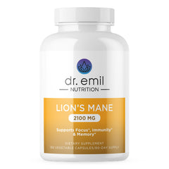 Dr. Emil Nutrition Lions Mane bottle front for cognitive support and immune health.