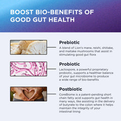 DR. EMIL NUTRITION Total Gut Health Complex blend emphasizes prebiotic, probiotic, and postbiotic trio.