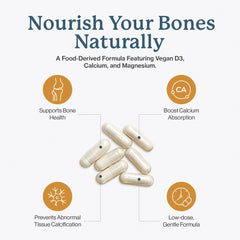 Dr. Fuhrman Osteo capsules closeup shows vegan calcium complex.