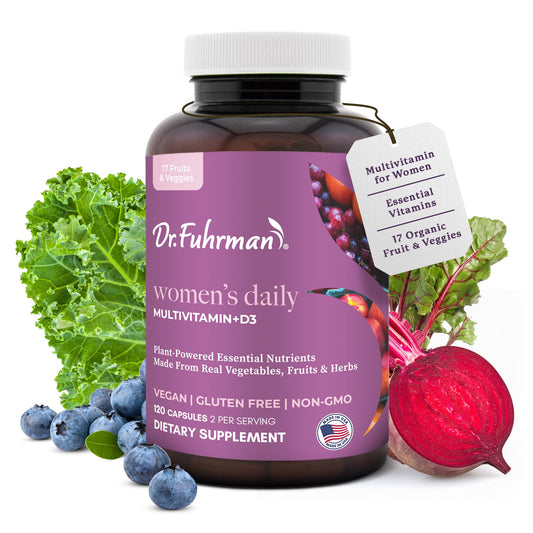 Dr. Fuhrman Women's Multivitamin bottle showing vegan formula for daily immune support