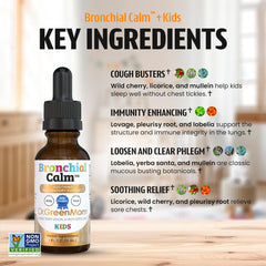 Dr. Green Mom Bronchial Calm Kids label front highlights clean ingredients.