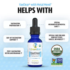 Liquid drops of Dr. Green Mom VaxClear ready to mix in drinks.