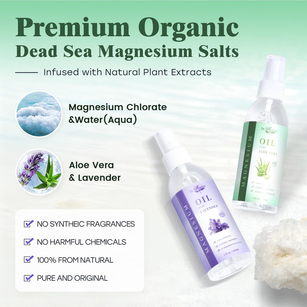 Dr.Herbarius magnesium spray applied to legs for targeted muscle relief.