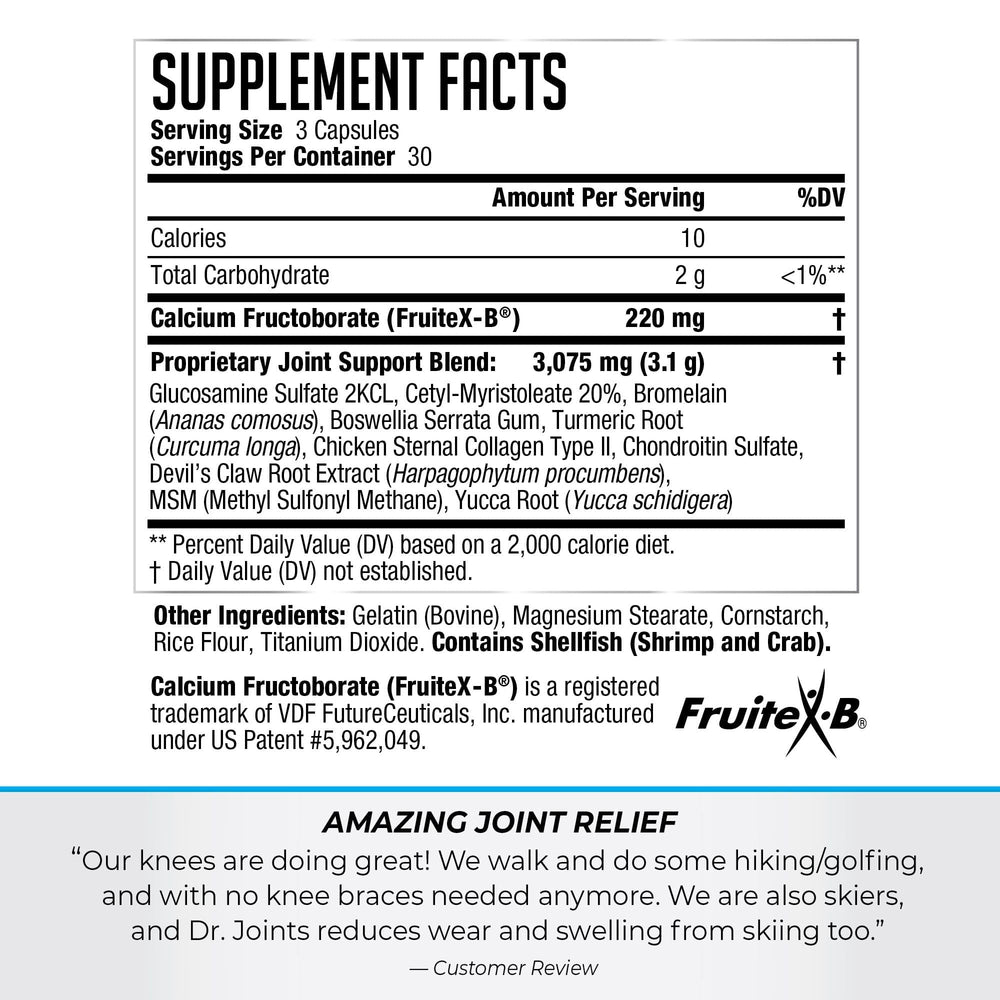 Dr. Joints Advanced cap close-up illustrating easy-to-swallow capsules for daily use