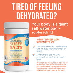 Dr. Liz Cruz Super Salts on the kitchen counter with bottle and water