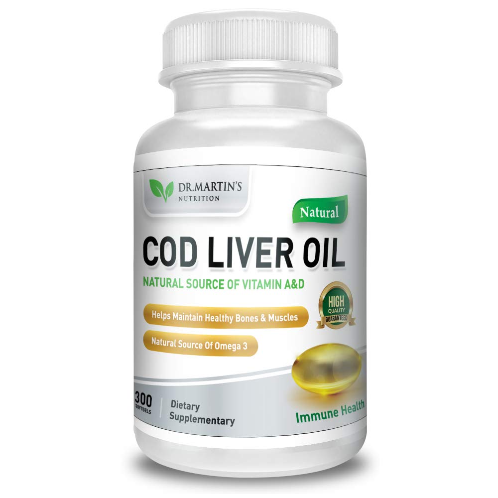 DR. MARTIN'S NUTRITION cod liver oil bottle for daily omega-3 support.
