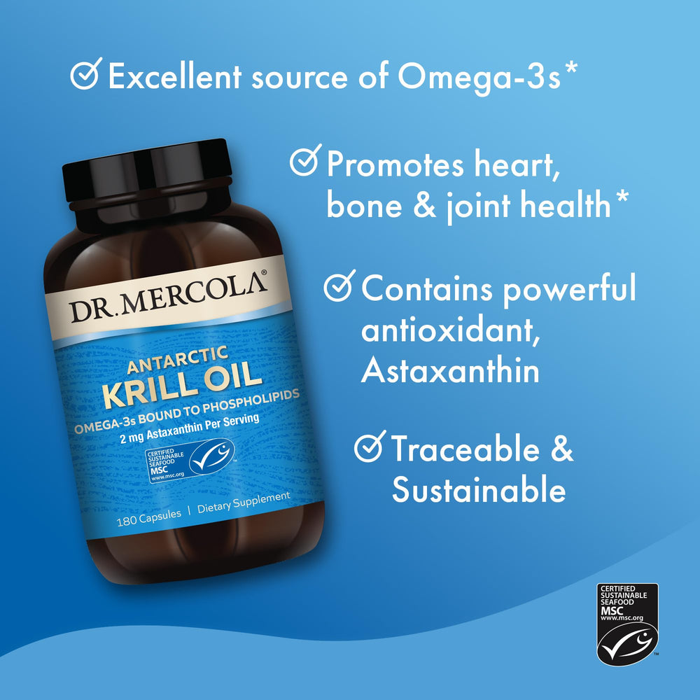 Pouring Dr. Mercola Krill Oil capsules into a glass for daily routine.