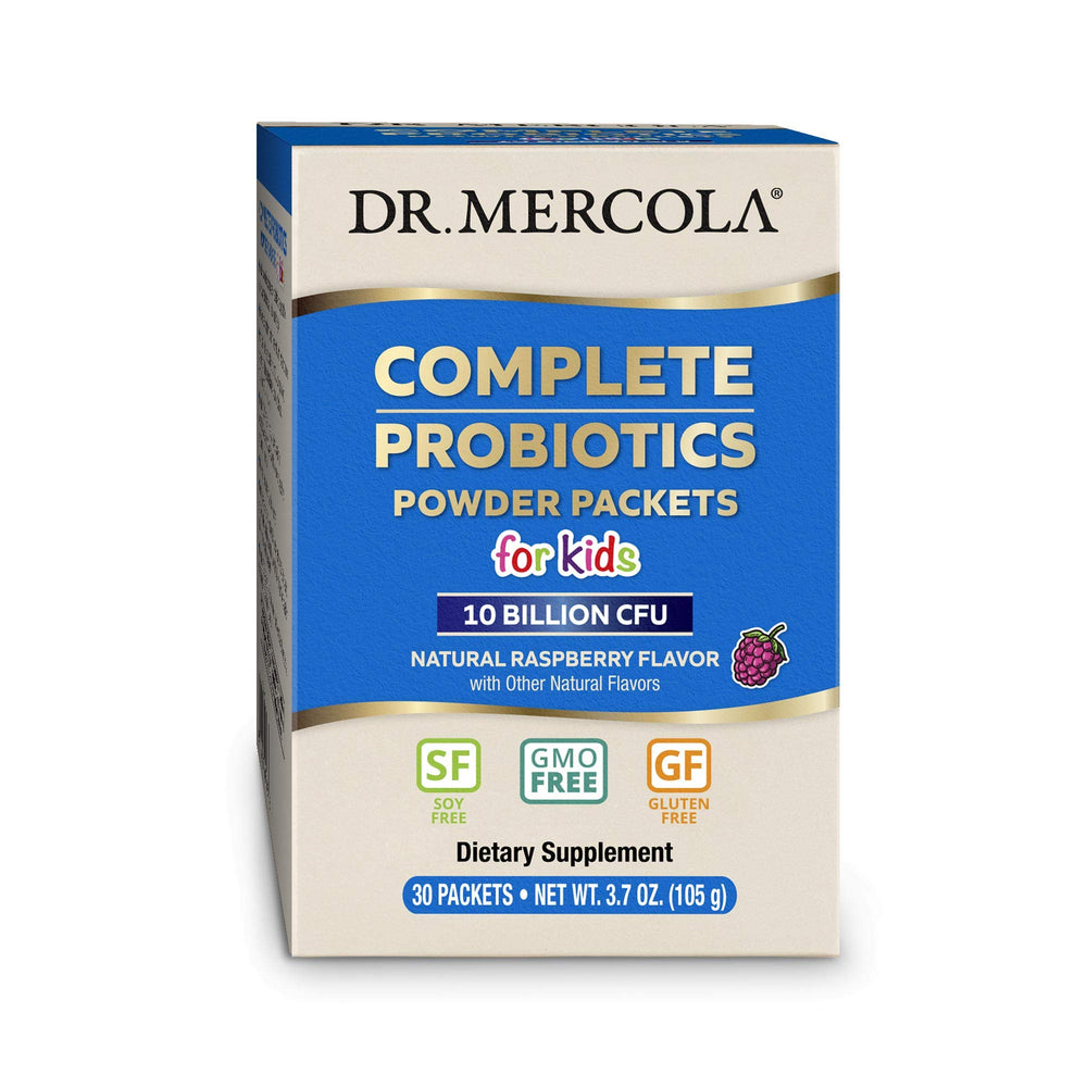 Dr. Mercola Complete Probiotics Kids Packets bottle for convenient daily use.