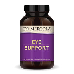 Dr. Mercola Eye Support bottle closeup highlighting the eye nutrition formula