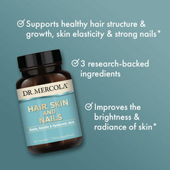 Dr. Mercola Hair, Skin and Nails capsules pour demonstrates easy daily usage and accessibility.