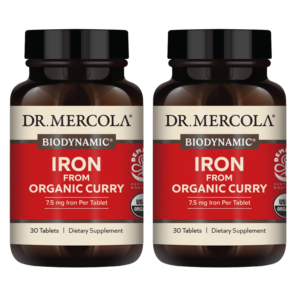 Dr. Mercola Iron from Organic Curry bottle with tablets supporting daily vitality