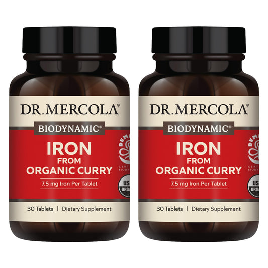 Dr. Mercola Iron from Organic Curry bottle with tablets supporting daily vitality