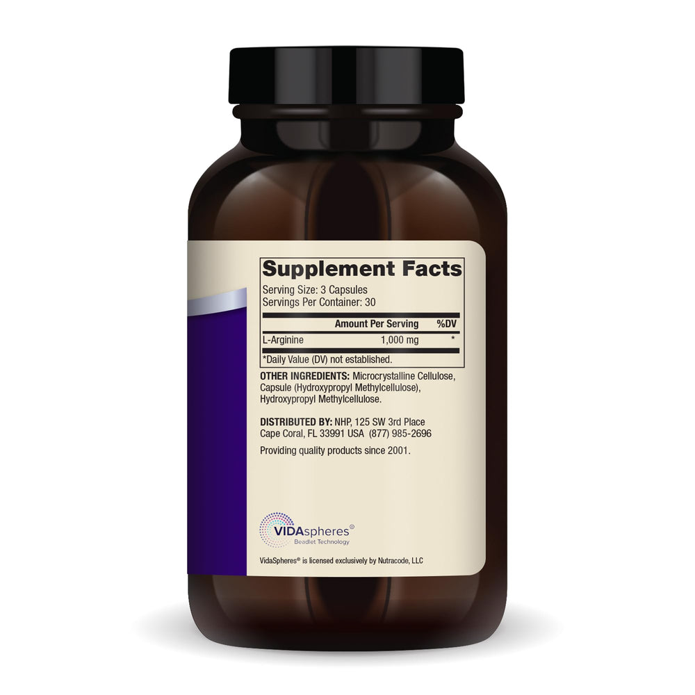 Close-up of L-Arginine Advanced capsules highlighting small, easy-to-swallow form