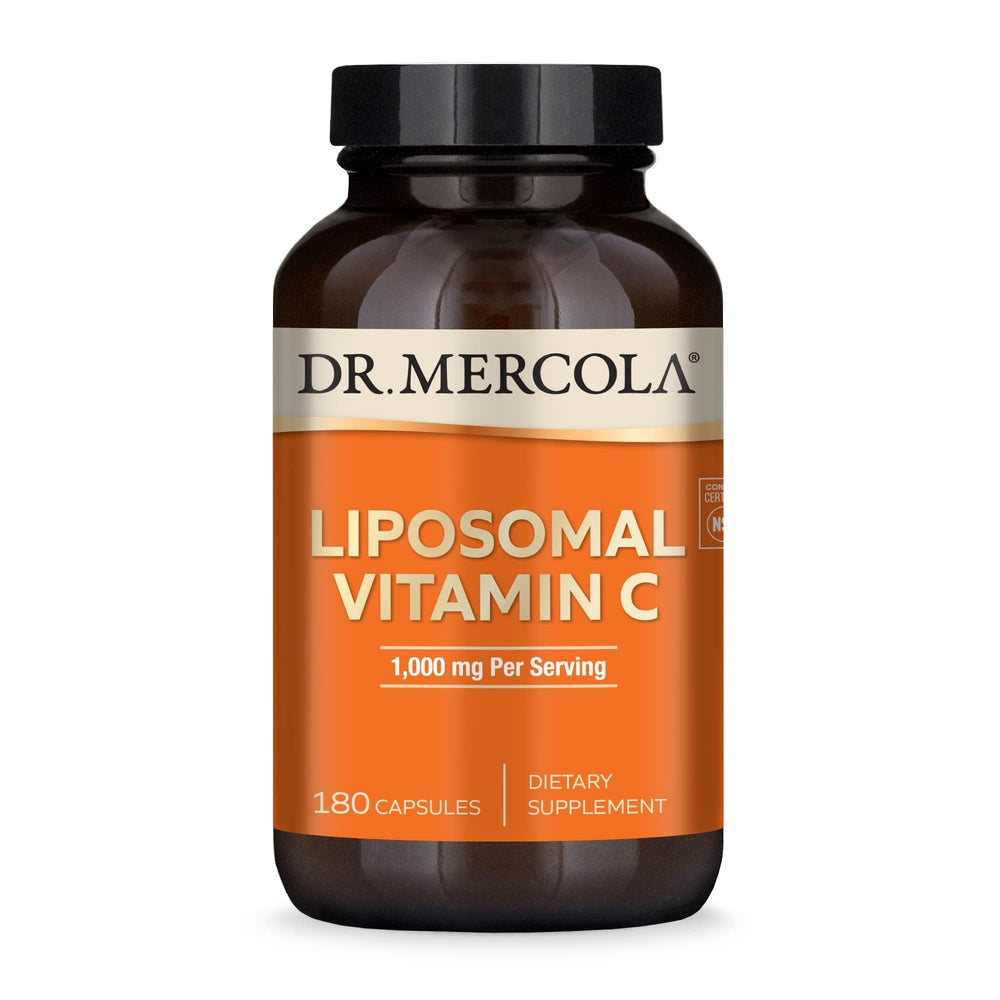 Dr Mercola Liposomal Vitamin C bottle highlights 1,000 mg per serving for potential immune support