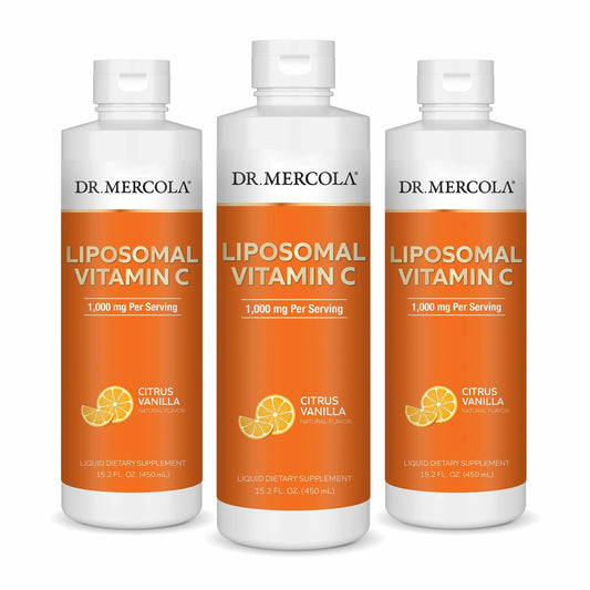 Dr. Mercola Liquid Liposomal Vitamin C bottle with label, ideal for daily vitamin C routine.